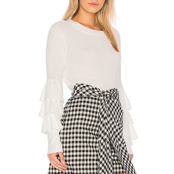 1. State Nomad Cream/Ivory Ruffle Sleeve Cropped Sweater Size Medium - Picture 7 of 8